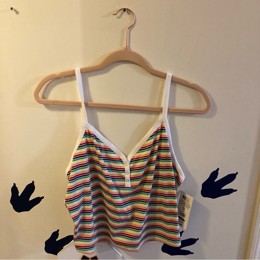 No Boundaries Rainbow Striped Cropped Tank Size XXXL